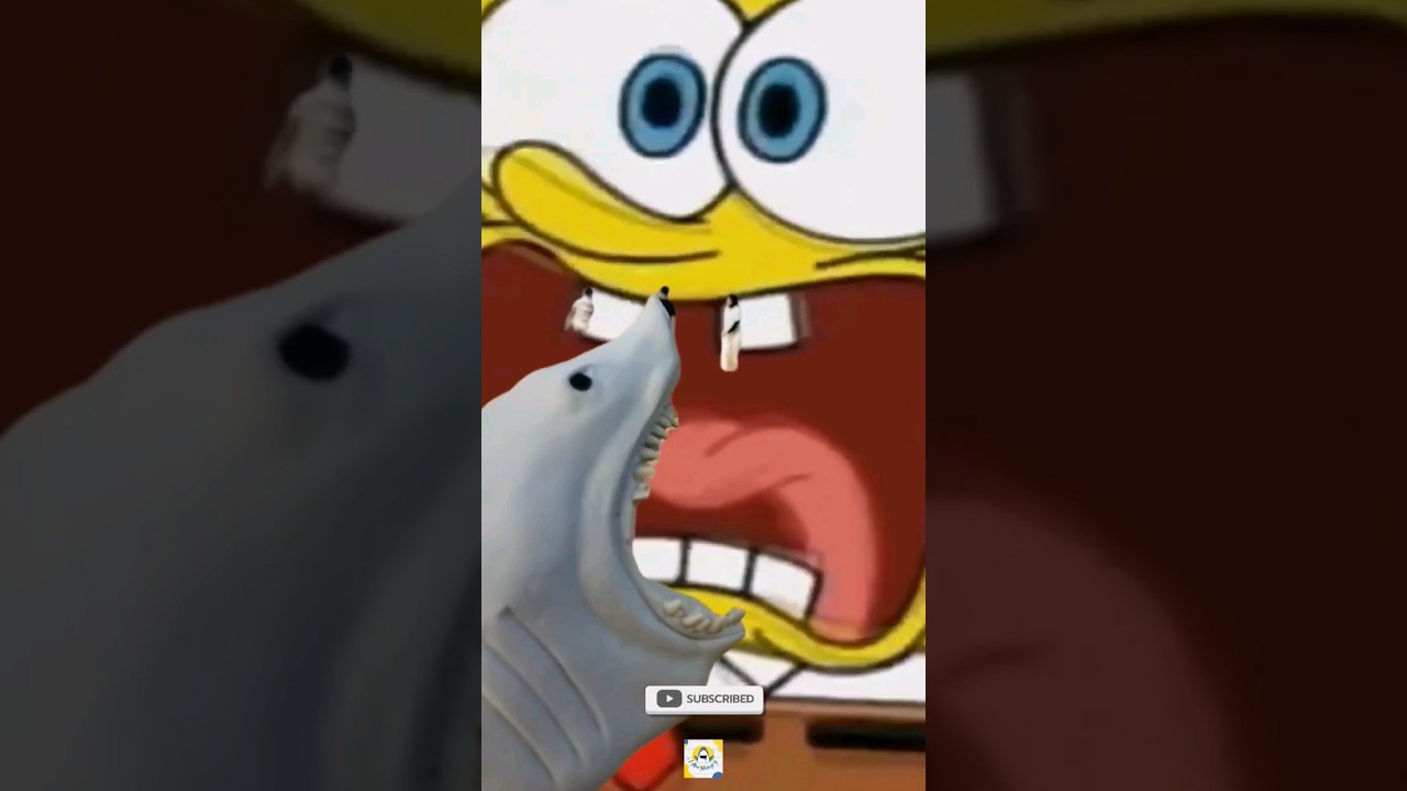 Shark Puppet shocked to see Spongebob screaming 