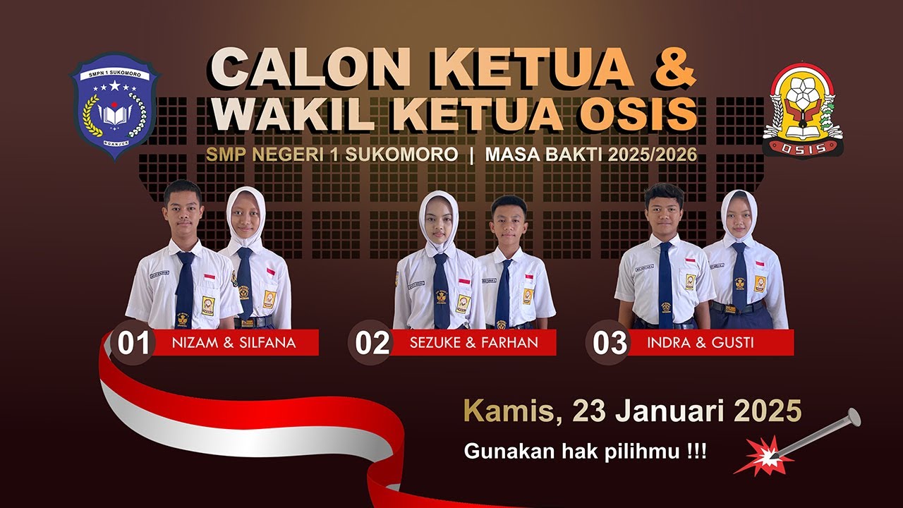 VISI MISI Calon Ketua dan Wakil Ketua OSIS Masa Bhakti 2025/2026 SMP Negeri 1 Sukomoro