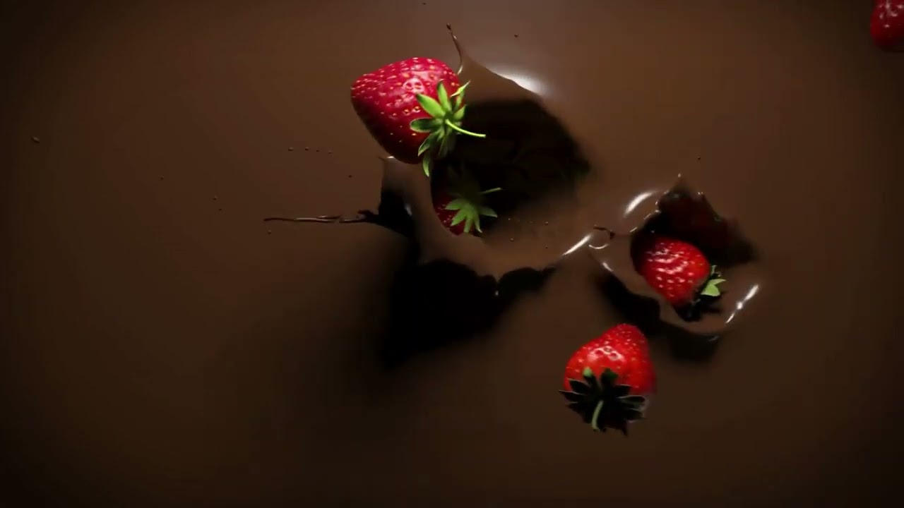 Strawberries Falling Into Liquid Chocolate  -  Motion Graphics  -  Background Video