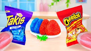 Takis vs Hot Cheetos Challenge  Mini Yummy Miniature Cheetos Chicken Cheese Sandwich Recipe