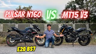 New Yamaha MT15 vs Pulsar N160 E20 Comparison | Which one to buy🤔