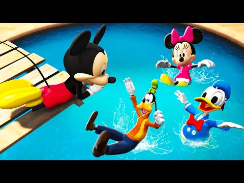 GTA 5 Ragdoll Mickey Mouse Team Water Jumps And Fails