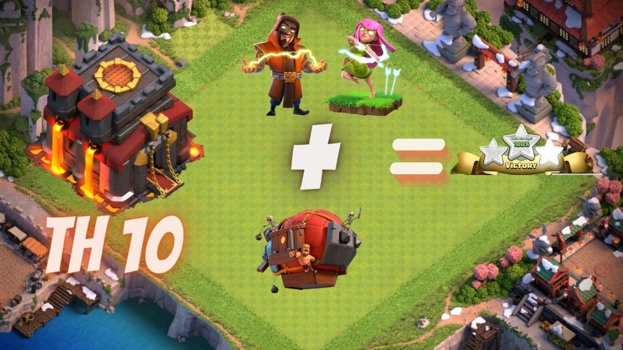 COC TH 10 electro Wizard+ Supper archer With Blimp attack strategy
