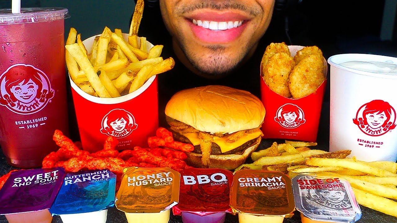 ASMR WENDY'S EATING SHOW HOT CHEETOS MUKBANG JALAPEÑO CHICKEN NUGGETS FROSTY FRIES *NO TALKING JERRY