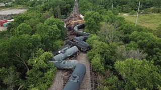 WATCH: Drone13 video of the aftermath of a train derailment in Ames