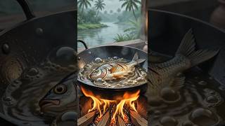 Catching Fish in the Rain 🐟🌧️ | Crispy Fish Fry & Lemon Rice | Ghibli Style ASMR