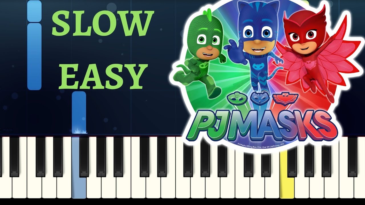 PJ MASKS THEME SONG Slow Easy Piano Tutorial WITH SHEET MUSIC YouTube