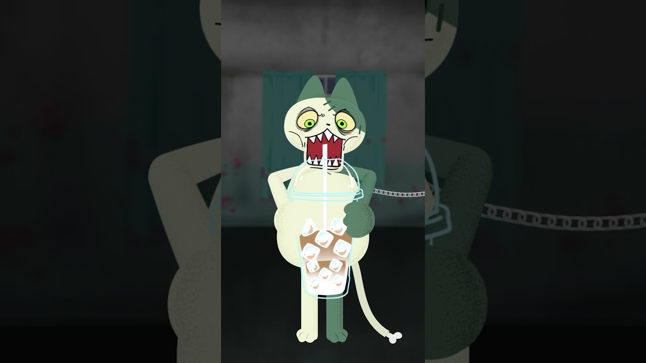 슈퍼 벤티 사이즈 먹였더니.. #zombiecat #먹방 #animation