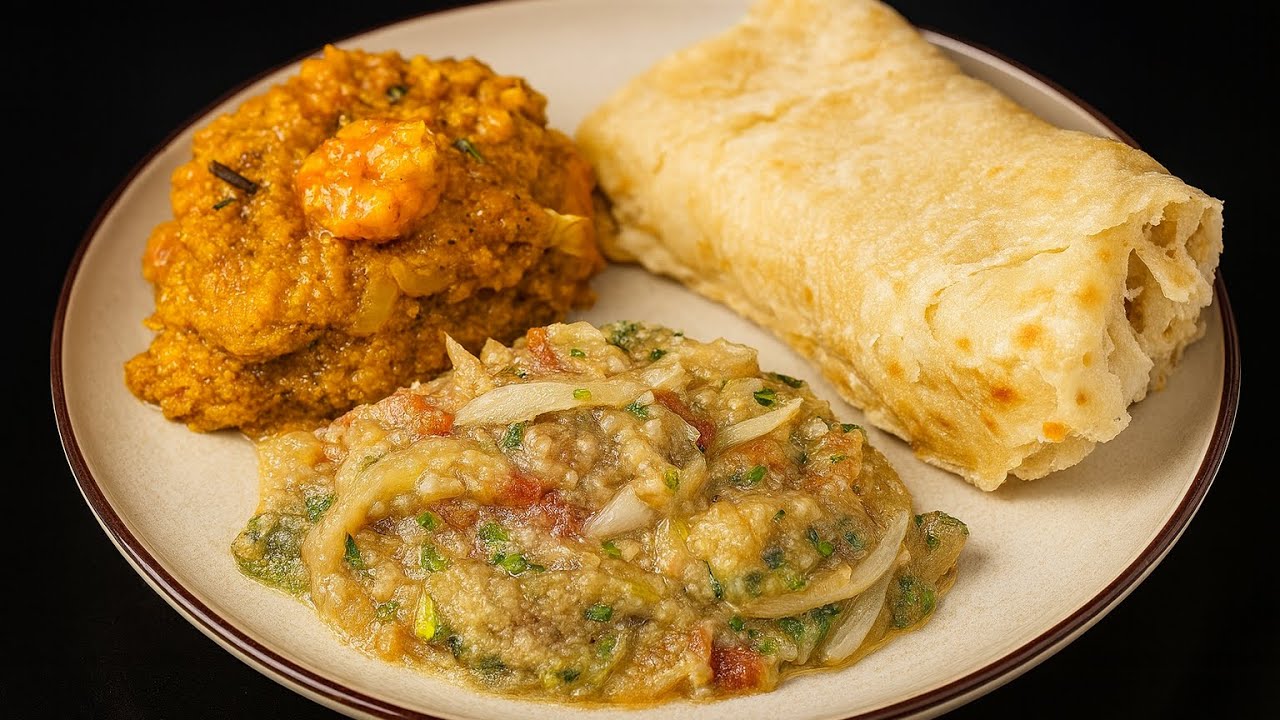Baigan choka, roti & pumpkin with shrimp 🇬🇾@Thegopifamily #guyana # ...