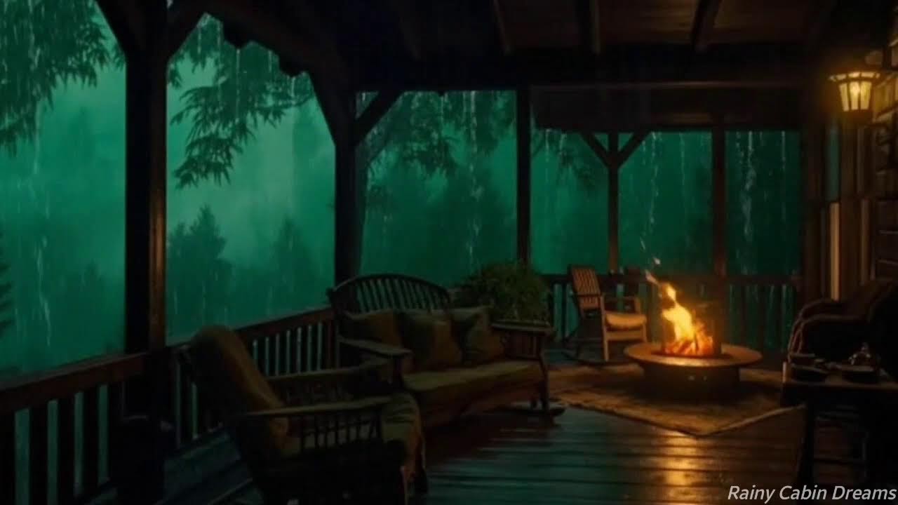 THUNDER and HEAVY Rainfall on a Forest Cabin Balcony - Fall Asleep Fast