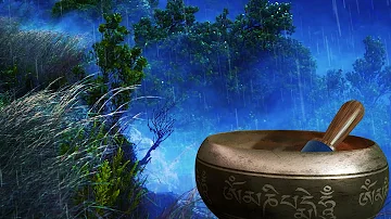 Rain Music for Sleep 💤 Tibetan Singing Bowls with Thunderstorm White Noise