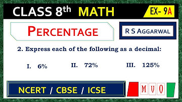 CLASS- 8 | Qus- 2 | Exercise- 9A | Percentage | Math Class 8  #mvo #rsaggarwal #percentage #cbse