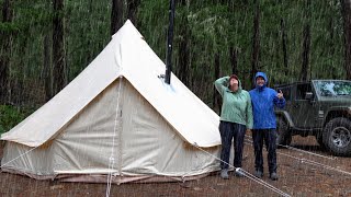 Rainy Winter Camping With My Wife In A Huge Hot Tent