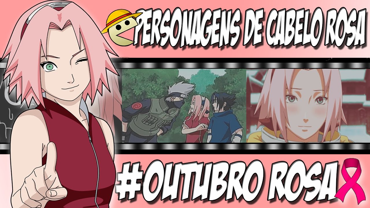 Personagem de anime fofo com cabelo rosa olhando para a câmera