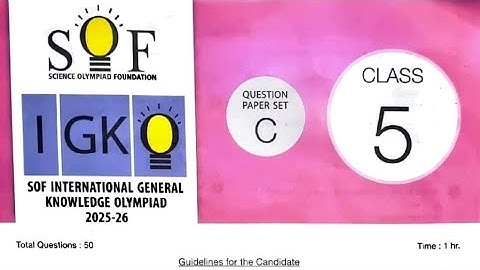 SOF IGKO 2025-2026 CLASS 5 SET C/ SOF General Knowledge Olympiad Question Paper with Answer Key#sof