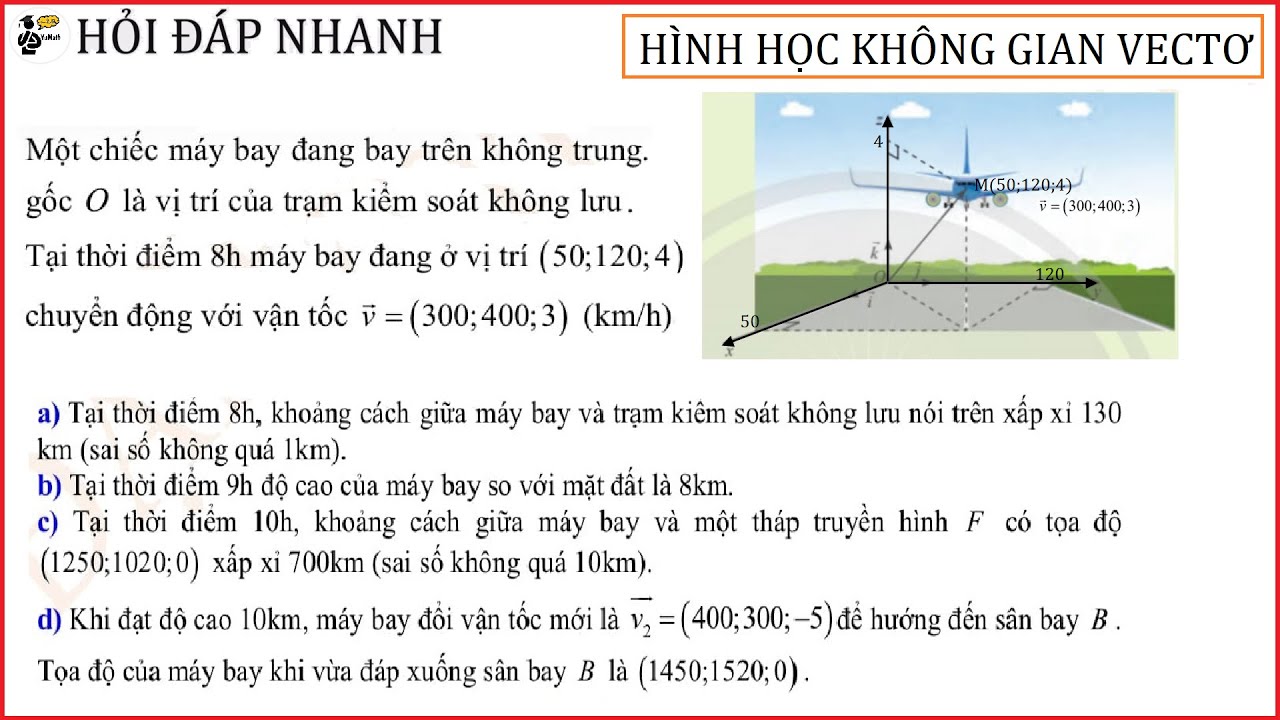 Bài toán thực tế - Máy bay chuyển động trong không gian vectơ | Bài toán chuyển động vectơ | Toán 12