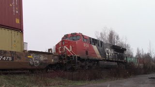 Lots of Horsepower on a Big Stack Train CN 121 w/DPU at Berry Mills, NB
