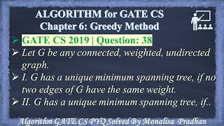 GATE CS 2019 | Q 38:Let G be any connected, weighted, undirected graph.I. G has a unique minimum spa