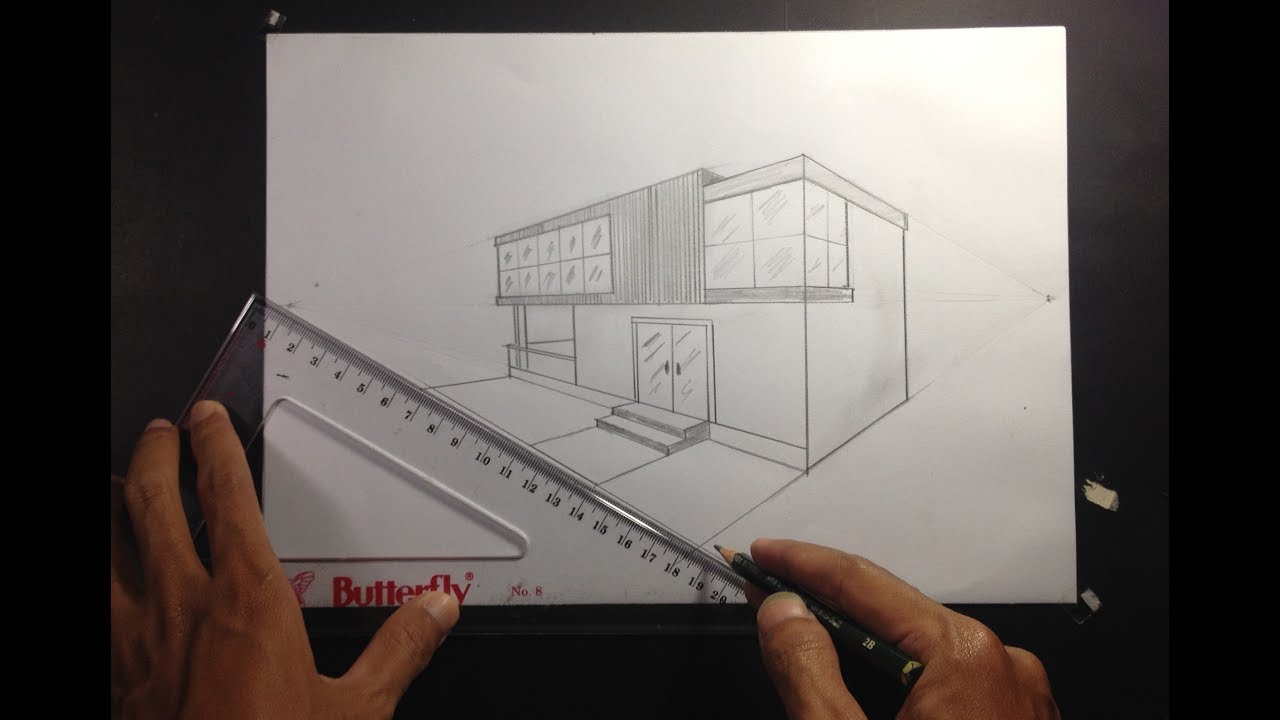 ARCHITECTURAL │How To Draw a Simple Modern House in 2 Point Perspective