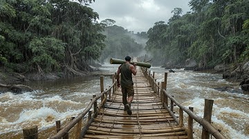 90 Day Challenge : Building a Bamboo Bridge Using Primitive Tools to Cross a Big River, Survive