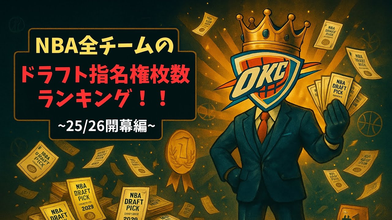 1位はどうせOKCですが、他のチームの分も頑張って作ったので是非見ていってください。NBA全チームのドラフト指名権保有枚数ランキング～25/26開幕編～