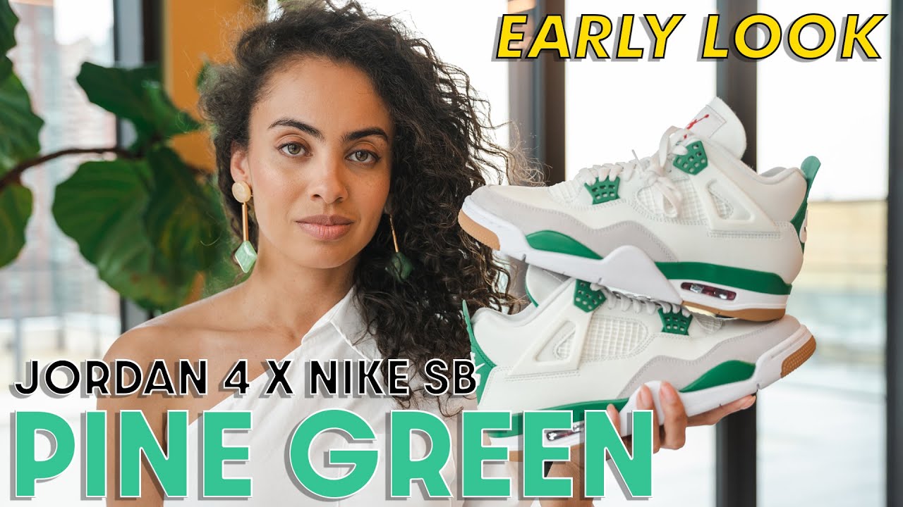 A FIRST! EARLY LOOK: JORDAN 4 x NIKE SB PINE GREEN On Foot Review and ...