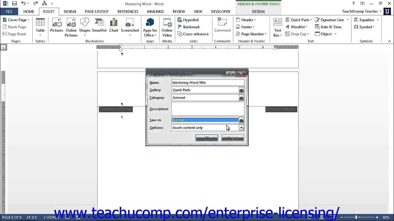 Microsoft Office Word 2013 Tutorial Using Building Blocks 14.1 Employee ...