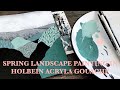 Spring Landscape Painting in Acryla Gouache ✶ Time lapse & real-time progression ✶ Natasha Newton