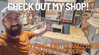 Tiny WorkShop Tour (190 SqFT) - Subscriber Giveaway! (Domino Jointer / Laser Engraver)