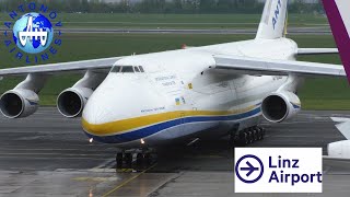 Bad weather Antonov AN-124 landing at Linz Airport UR-82008 LNZ LOWL