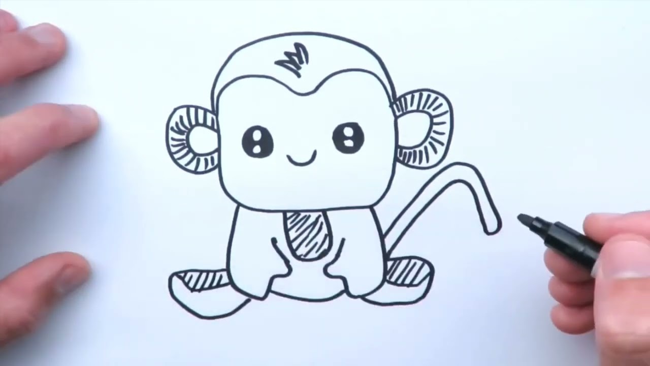 Passo a passo para desenhar um tutorial de desenho de macaco fofo, uma  lição de desenho de macaco fofo para crianças