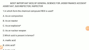 MOST IMPORTANT MCQ OF GENERAL SCIENCE FOR JKSSB FINANCE ACCOUNT ASSISTANT, INSPECTOR,SUB INSPECTOR