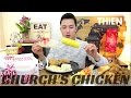 [mukbang with THIEN]: Church's Chicken (Honey Biscuits, Fried Okra, and Jalapeno Cheese Bombers)