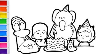 Cara Menggambar Ulang Tahun Pocoyo Dengan Teman - Menggambar Dan Mewarnai Kartun Pocoyo