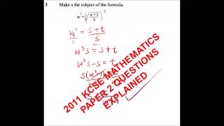 2011 KCSE MATHEMATICS PAPER 2 QUESTION 3 ON FORMULA