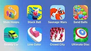 Slide Hoops, Stack Ball, Sausage Wars, Sand Balls, Skiddy Car, Line Color, Crowd City, Ultimate Disc screenshot 3