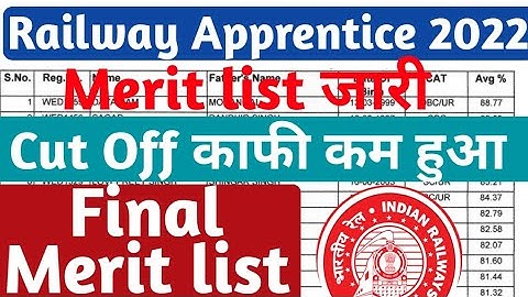 Railway Apprentice Final Merit list and Cut off 2022, ITI Pass Railway Apprentice 2022 Merit list