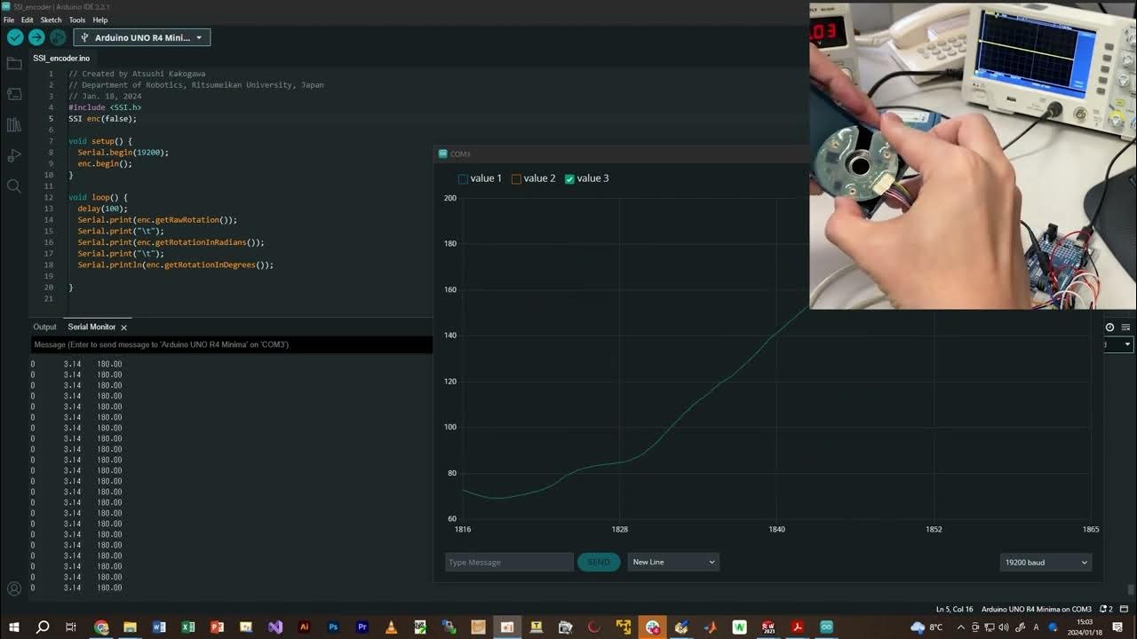 Reading SSI encoder signals by Arduino R4 Minima - YouTube
