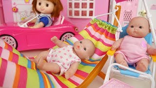 Picnic Baby doli and pink car toys baby doll hammock chair play