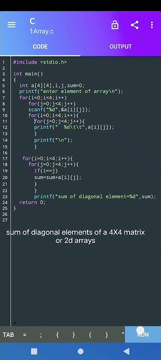program in c to calculate sum of diagonal elements of a 4X4 metrix or ...