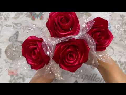 DIY Satin ribbon flower bouquet  How to make ribbon rose bouquet 