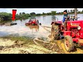 Mahindra yuvo 575DI tractor stuck in pound with trolley Rescued by 2 Mahindra tractors