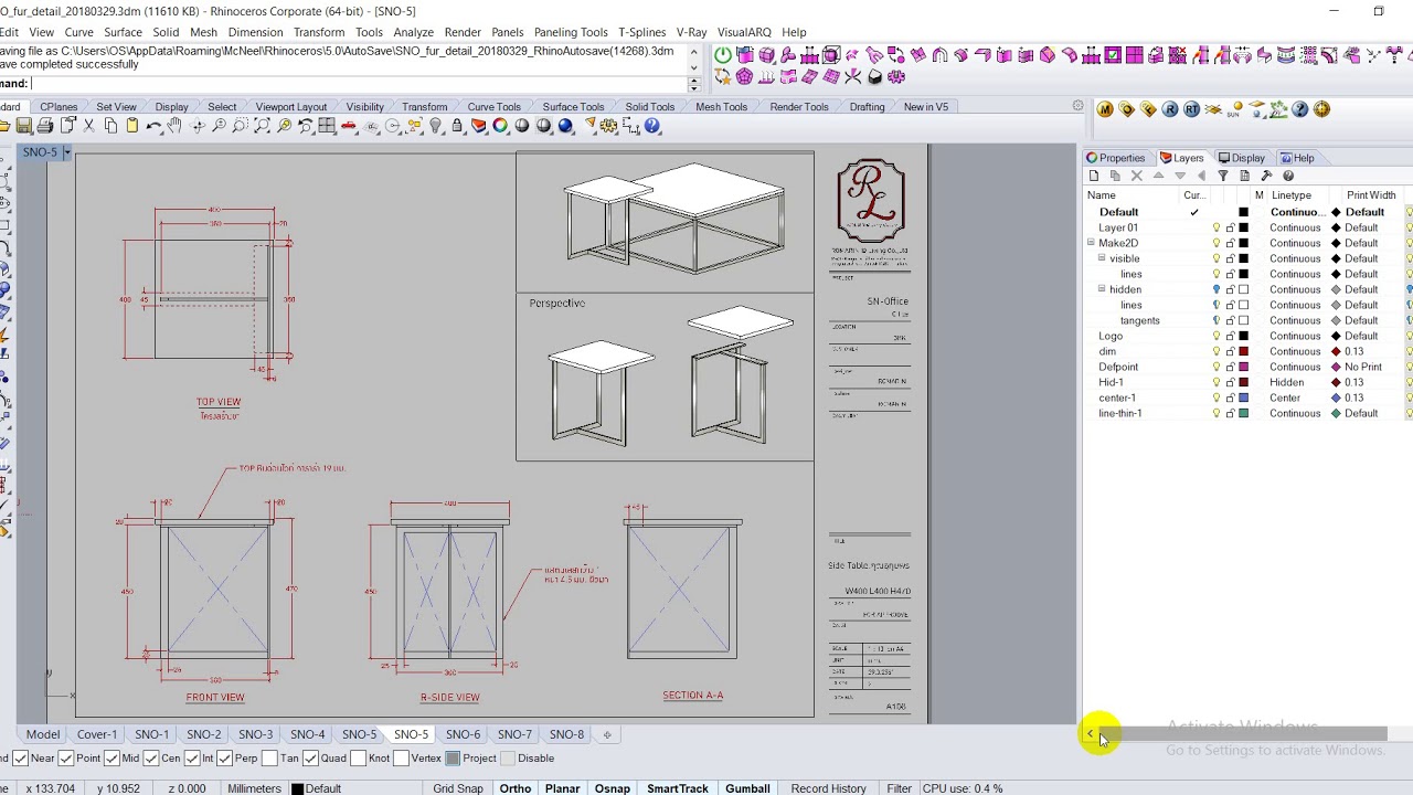 Rhino basic class ( สอนน้องซัน ม.6 ) : Step 1 part 2 - YouTube