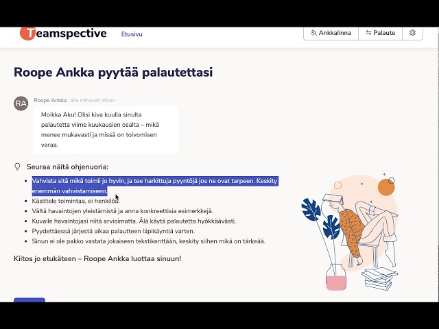 Teamspective demo  Henkilökohtaisen palautteen pyytäminen, antaminen ja seuranta