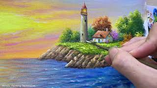 Daily Art #038 / Sunrise Lighthouse Acrylic Painting