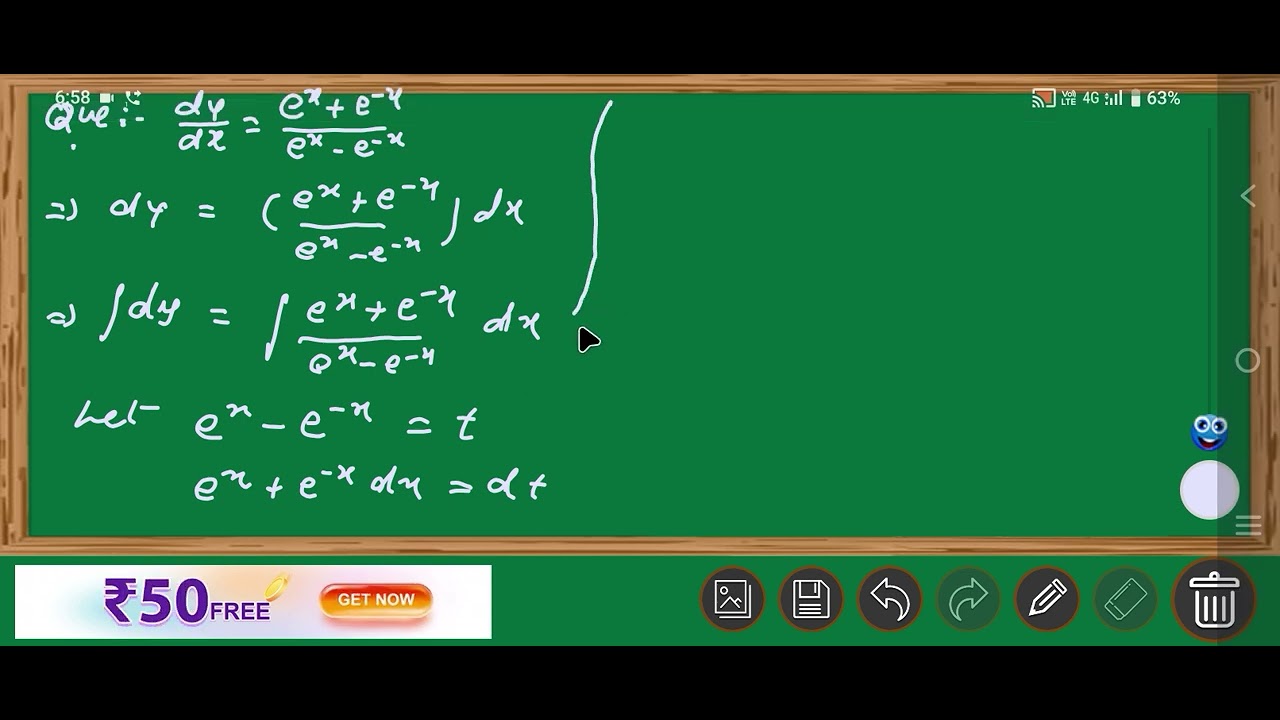 Solve the differential equation of dy/dx = e^x + e^-x/e^x - e^-x. # ...
