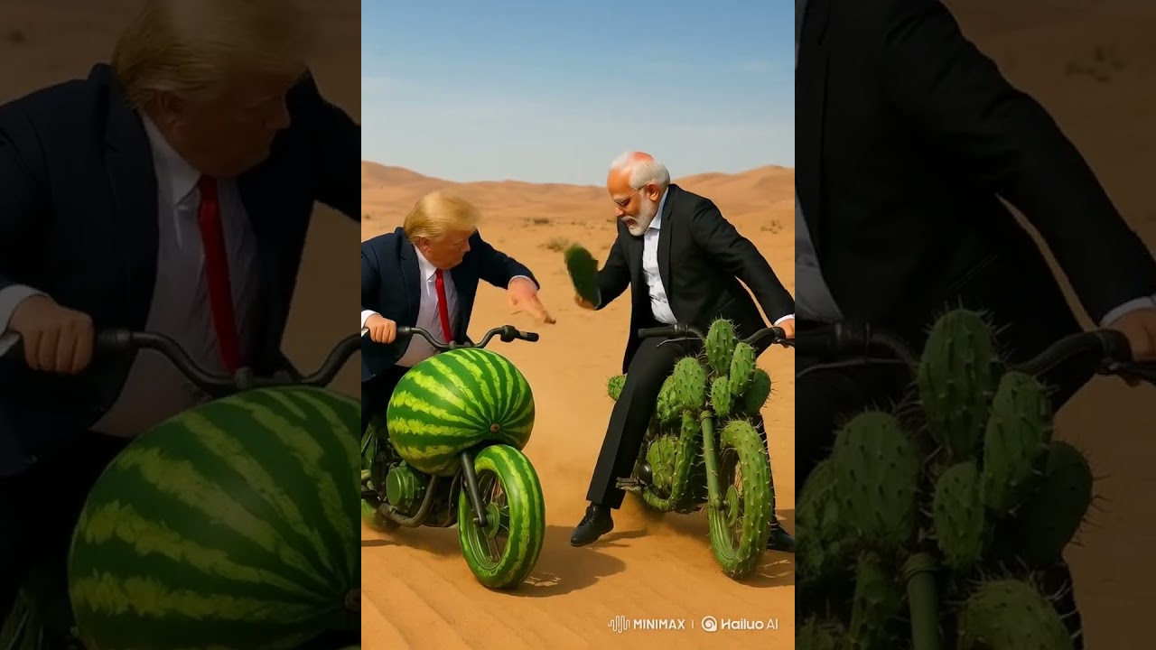 🚴 Trump’s Watermelon Bike vs Modi’s Cactus Ride 🌵🍉 | Funny Desert Race Short 😂🔥