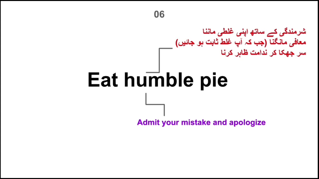 Eat Humble Pie | Meaning, Urdu Translation & Example Sentence | English Idioms