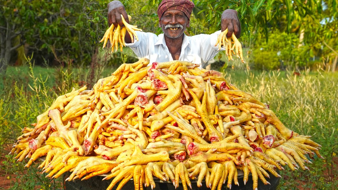 CHICKEN FEET CHILLI | Village Style Recipe | YUMMY Village Food | Grandpa Show |