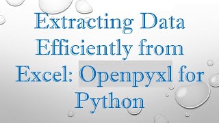Extracting Data Efficiently from Excel: Openpyxl for Python